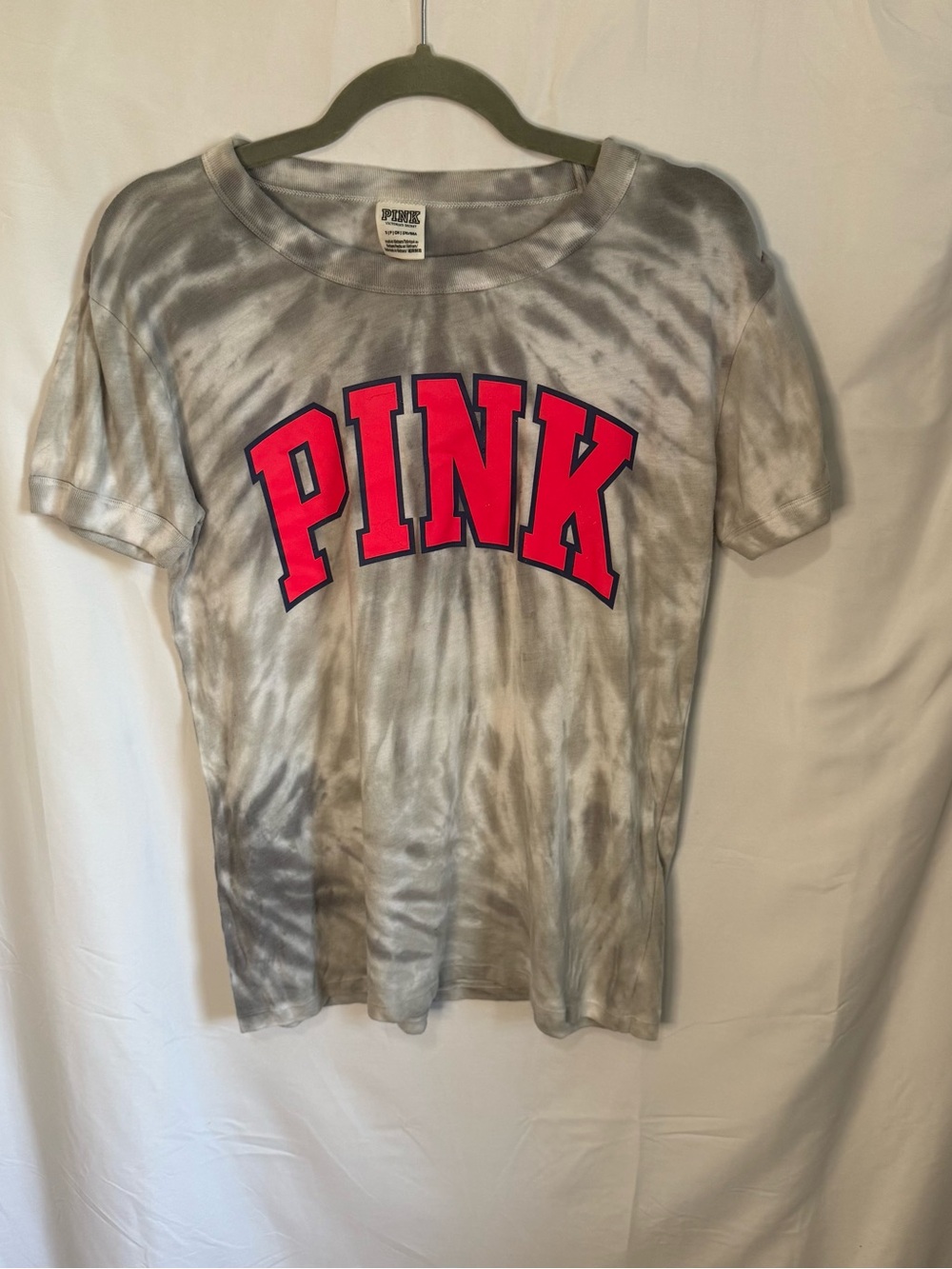 PINK Victoria's Secret Gray Tie-Dye Tee with Bright Pink Logo